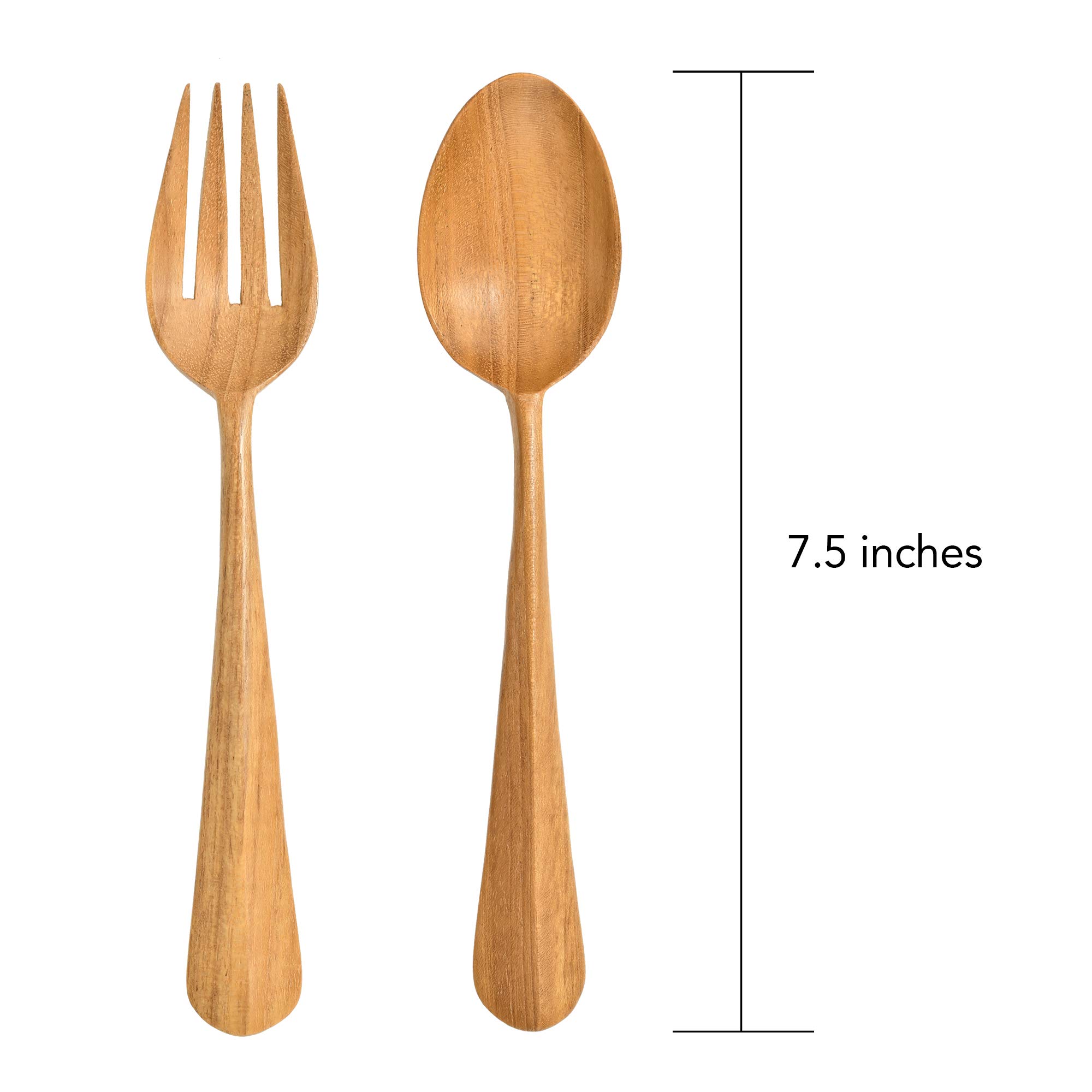 AeraVida Tropical Chic Cutlery Carved Teak Wood Spoon and Fork Set | Reusable Wooden Forks and Spoons | Teak Wooden Spoons for Eating | Wooden Spoon Fork Cutlery Set