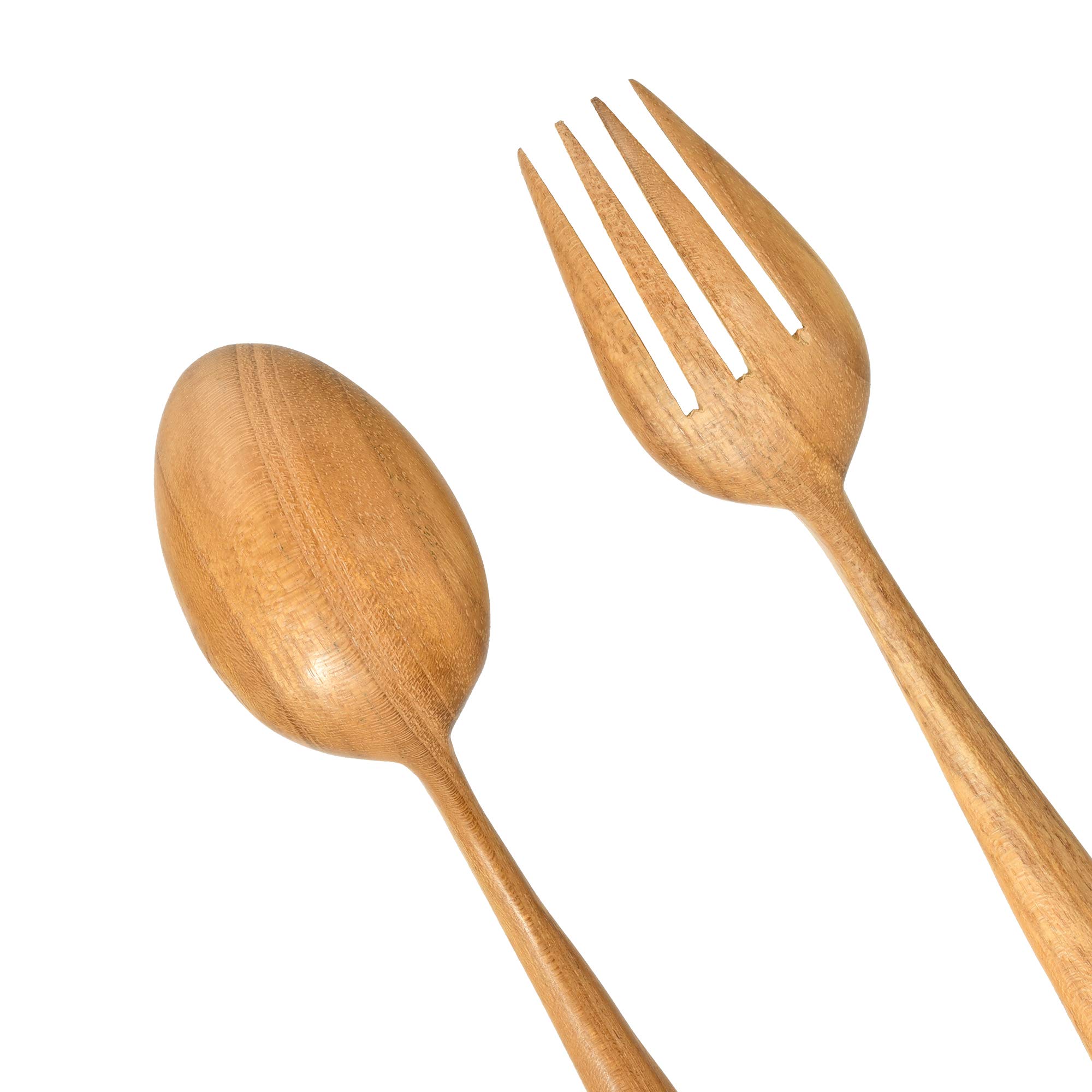 AeraVida Tropical Chic Cutlery Carved Teak Wood Spoon and Fork Set | Reusable Wooden Forks and Spoons | Teak Wooden Spoons for Eating | Wooden Spoon Fork Cutlery Set