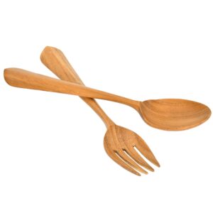 AeraVida Tropical Chic Cutlery Carved Teak Wood Spoon and Fork Set | Reusable Wooden Forks and Spoons | Teak Wooden Spoons for Eating | Wooden Spoon Fork Cutlery Set