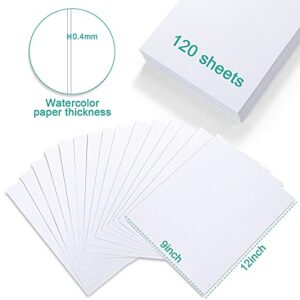 120 Sheets Cotton Watercolor Paper Cold Press Paper Pack for Kids Students Adults Watercolorist Beginning Artists (230gsm, 9 x 12 Inch)