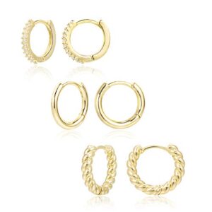 3 pairs small huggie hoop earrings set 14k gold hypoallergenic lightweight huggie hoops earrings for women trendy