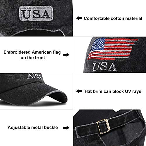 Geyoga 4 Pieces USA Flag Hat American Flag Baseball Cap USA Tactical Hat Washed Distressed Hats for Men Women Teens Multicoloured