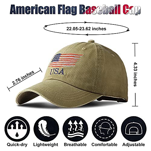 Geyoga 4 Pieces USA Flag Hat American Flag Baseball Cap USA Tactical Hat Washed Distressed Hats for Men Women Teens Multicoloured