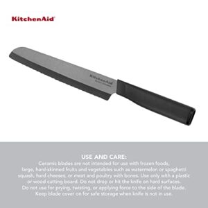 KitchenAid Classic Ceramic Serrated Bread Knife with Custom-Fit Blade Cover, Sharp Kitchen Knife, Dishwasher-Safe, 8-Inch, Black