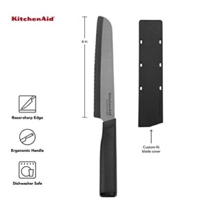 KitchenAid Classic Ceramic Serrated Bread Knife with Custom-Fit Blade Cover, Sharp Kitchen Knife, Dishwasher-Safe, 8-Inch, Black