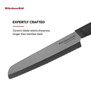 KitchenAid Classic Ceramic Serrated Bread Knife with Custom-Fit Blade Cover, Sharp Kitchen Knife, Dishwasher-Safe, 8-Inch, Black