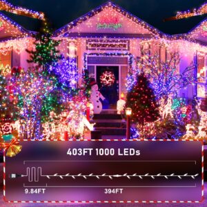 KNONEW 403ft 1000 LED String Lights Outdoor Christmas Lights 8 Modes & Timer Fairy Light Plug in Waterproof LED String Lights for Xmas Yard Tree Wedding Party Holiday Decorations (Multicolor)