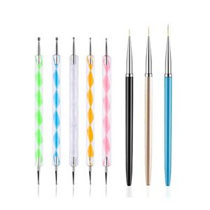 FULINJOY 5PCS Dotting Pens with 3 PCS Nail Painting Brushes, Nail Art Design Tools