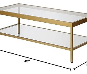 Henn&Hart 45" Wide Rectangular Rectangular Coffee Table in Brass, Modern Rectangular Coffee Tables for living room, studio apartment essentials