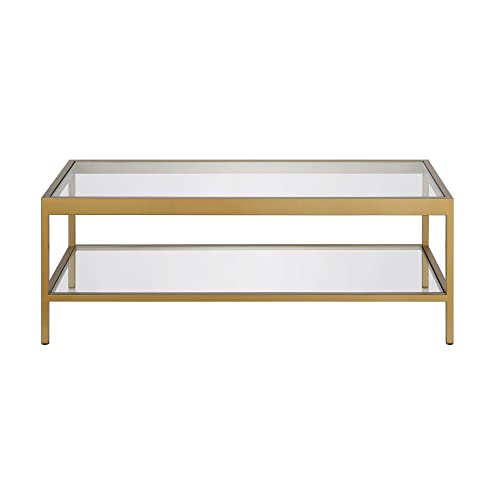 Henn&Hart 45" Wide Rectangular Rectangular Coffee Table in Brass, Modern Rectangular Coffee Tables for living room, studio apartment essentials