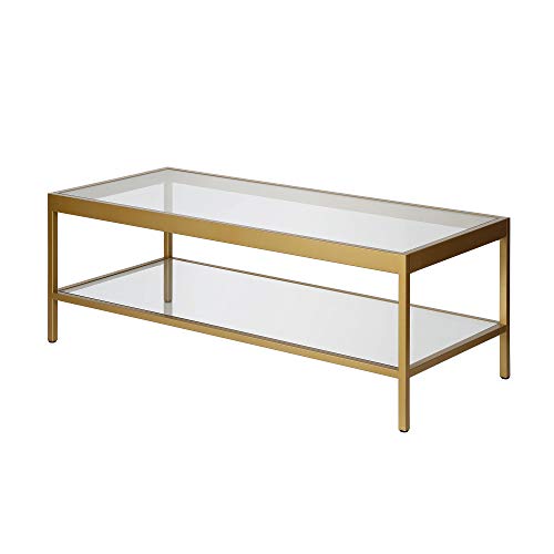 Henn&Hart 45" Wide Rectangular Rectangular Coffee Table in Brass, Modern Rectangular Coffee Tables for living room, studio apartment essentials