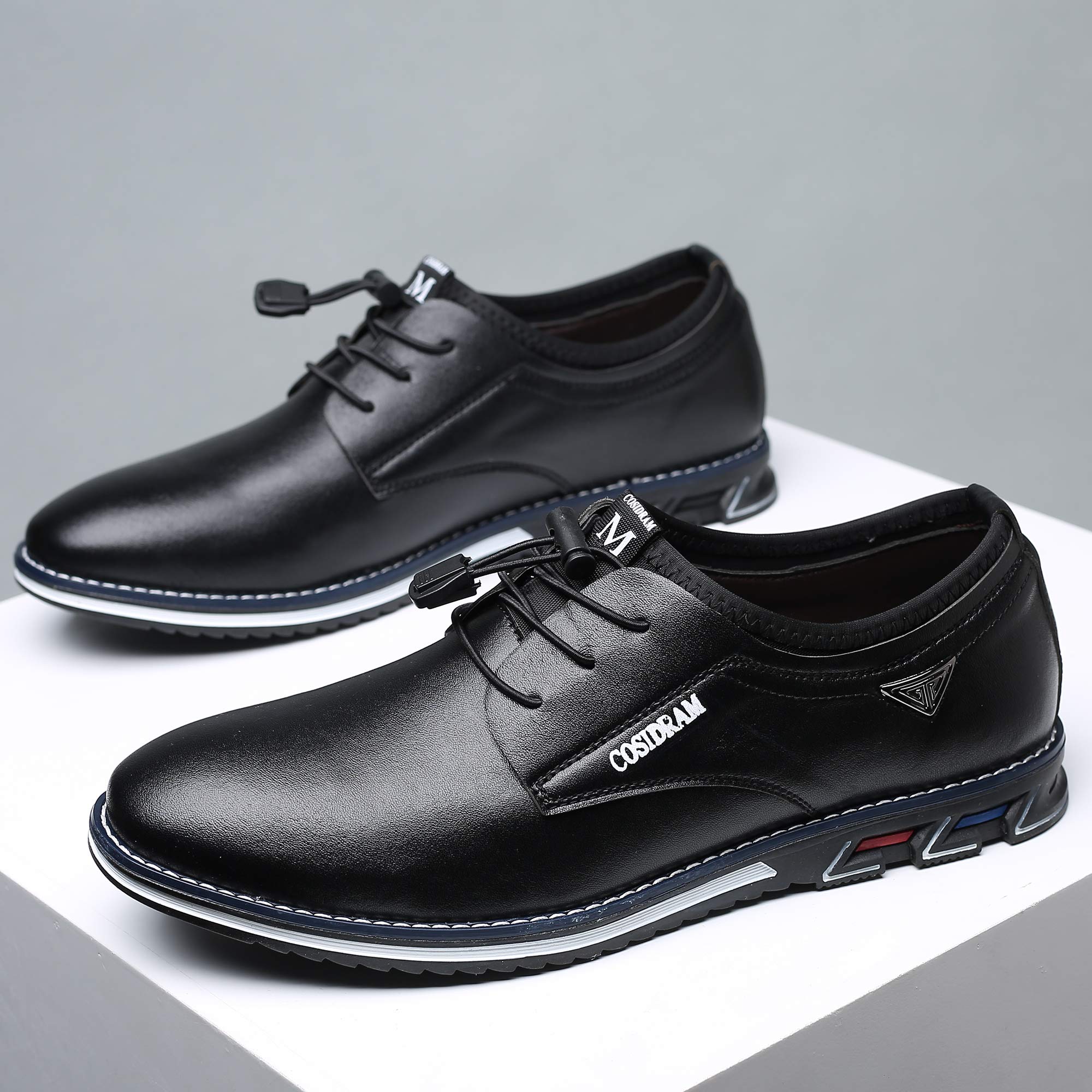 COSIDRAM Mens Casual Leather Shoes Business Slip-on Shoes Comfort Fashion Office Shoes for Male Black 8.5