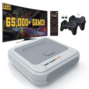 kinhank retro game console 256gb, super console x pro built-in 65,000+ games, video game console systems for 4k tv hd/av output, dual systems (256g)