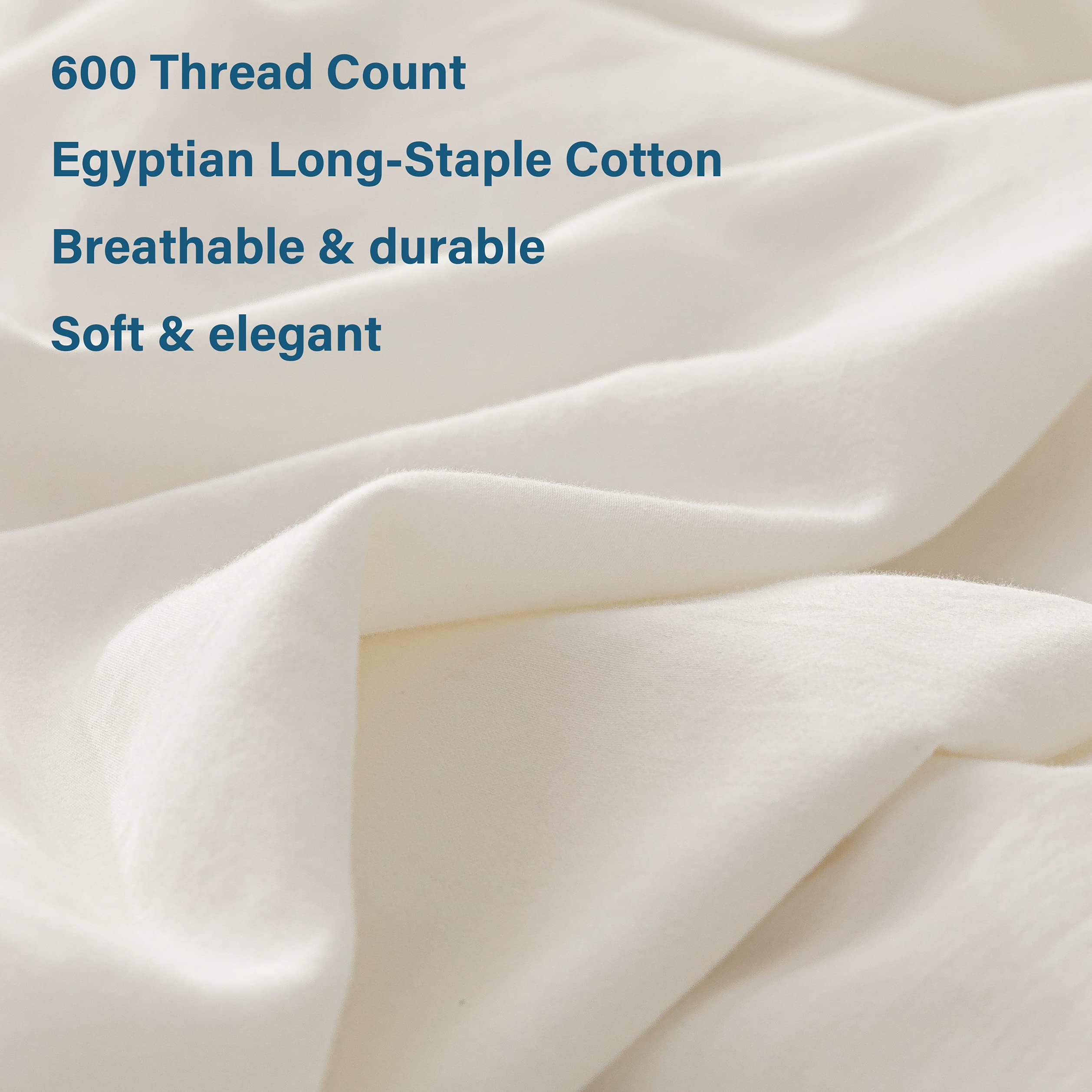 HeimenAogo 600 Tc Egyptian Cotton Duvet Cover King Size Ultra Soft and Breathable Bedding Set with Zipper Closure Long Staple Washed Cotton Duvet Cover Linen Like Texture Off-White 3 Pcs