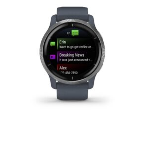 Garmin 010-02430-00 Venu 2, GPS Smartwatch, Advanced Health Monitoring, Fitness Features, Silver Bezel with GraniteBlue Case and Silicone Band