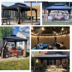 Patio Tree 10' x 12' Hardtop Aluminum Permanent Gazebo Outdoor Double Roof Gazebo Canopy with a Mosquito Net and Privacy Sidewalls