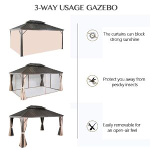 Patio Tree 10' x 12' Hardtop Aluminum Permanent Gazebo Outdoor Double Roof Gazebo Canopy with a Mosquito Net and Privacy Sidewalls