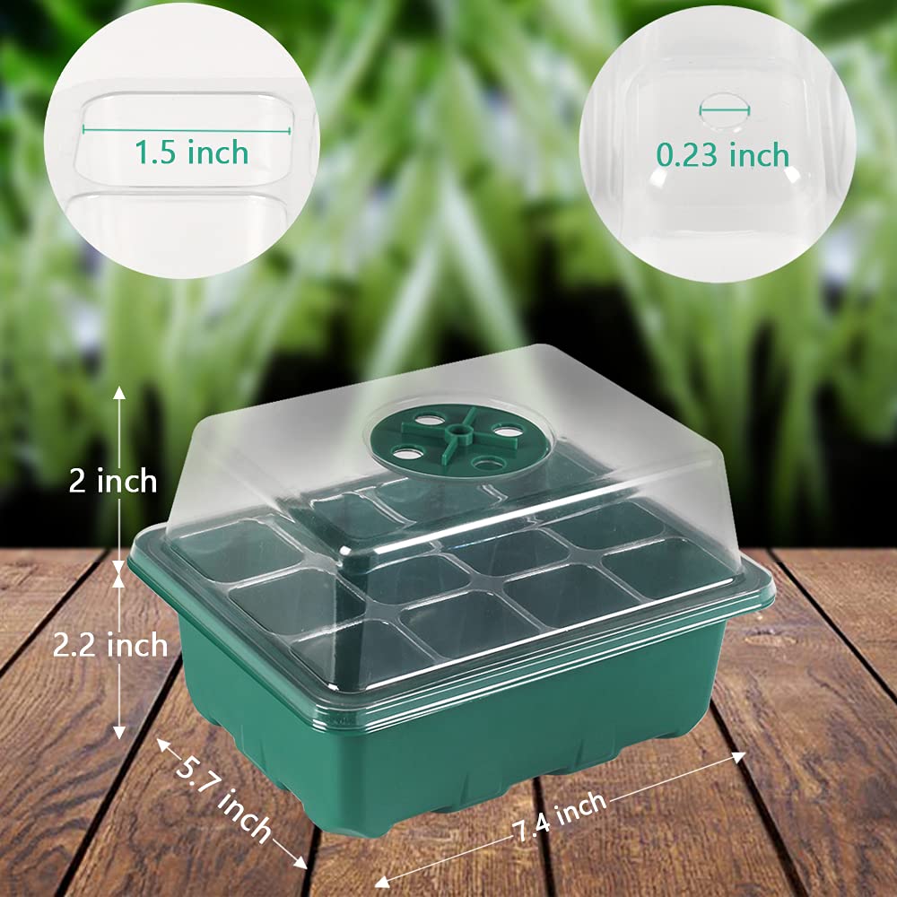 VANLAN Seed Starter Tray, 10 Pack Seed Starter Kit with Dome and Base, Humidity Adjustable Greenhouse Grow Trays for Seeds Growing Starting (Green（12 Cells）)