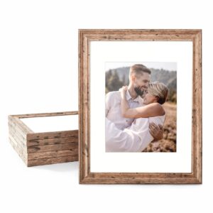 TWING 11x14 Picture Frames Set of 6, Rustic Walnut Photo Frames Display Pictures 8x10 with Mat or 11X14 Without Mat, Pre-Installed Wall Mount Vertically or Horizontally Photo Frames Poster Frames