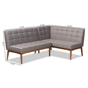 Baxton Studio Sanford Dining Banquettes Grey Fabric Upholstered and Walnut Brown Finished Wood 2-Piece Dining Nook Banquette Set