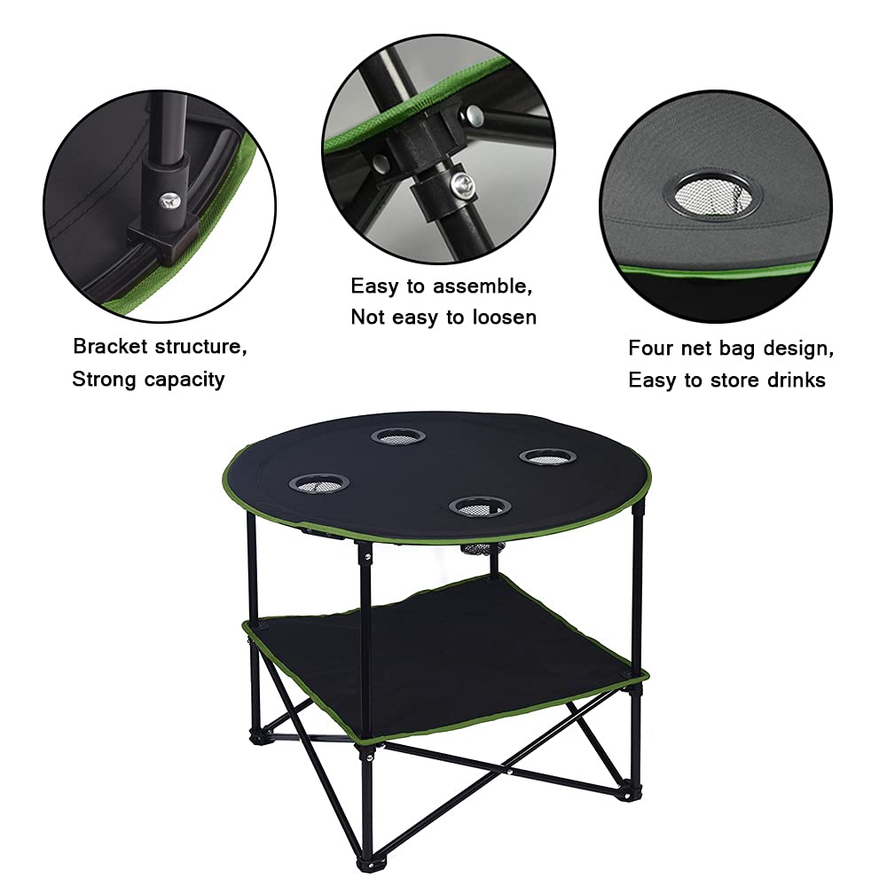 LEADALLWAY Camping Tables That Fold Up Lightweight Portable Outdoor Table with 4 Cup Holders and Carrying Bags for Outdoor Picnic,Barbecue,Travel,Fishing(Black+Army Green)