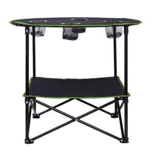 LEADALLWAY Camping Tables That Fold Up Lightweight Portable Outdoor Table with 4 Cup Holders and Carrying Bags for Outdoor Picnic,Barbecue,Travel,Fishing(Black+Army Green)