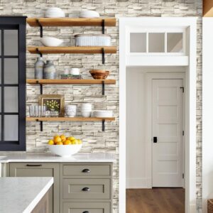 Jeweluck Stone Wallpaper Peel and Stick Wallpaper 17.7inch×196.8inch Brick Peel and Stick Backsplash for Kitchen Wallpaper Stone Contact Paper Removable Wallpaper for Living Room Decorative Vinyl