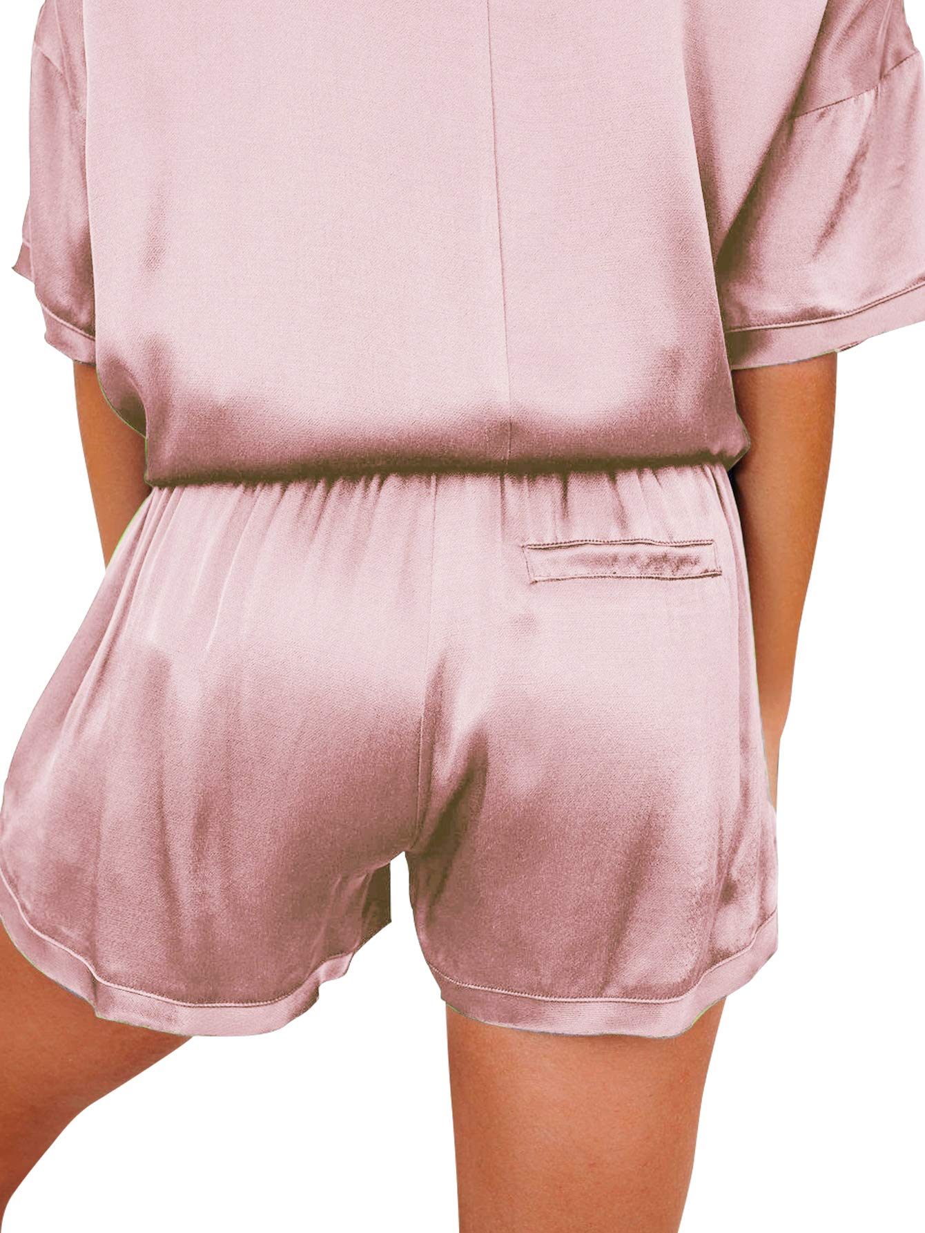 LYANER Women's Satin Silky Pajama Set Short Sleeve T-shirt With Shorts Set Pjs Loungewear Rosy Pink Medium