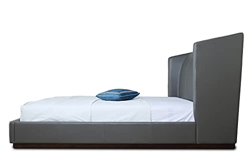 Manhattan Comfort Lenyx Mid Century Modern Faux Leather Upholstered Bed Frame, Queen, Graphite