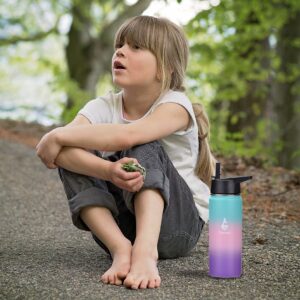 Farsea Insulated Water Bottle with Straw Lid & Spout Lid & Paracord Handle, Stainless Steel Water Bottle Wide Mouth, Double Wall Sweat-Proof BPA-Free, 18 oz, Gradient Mint + Pink + Purple