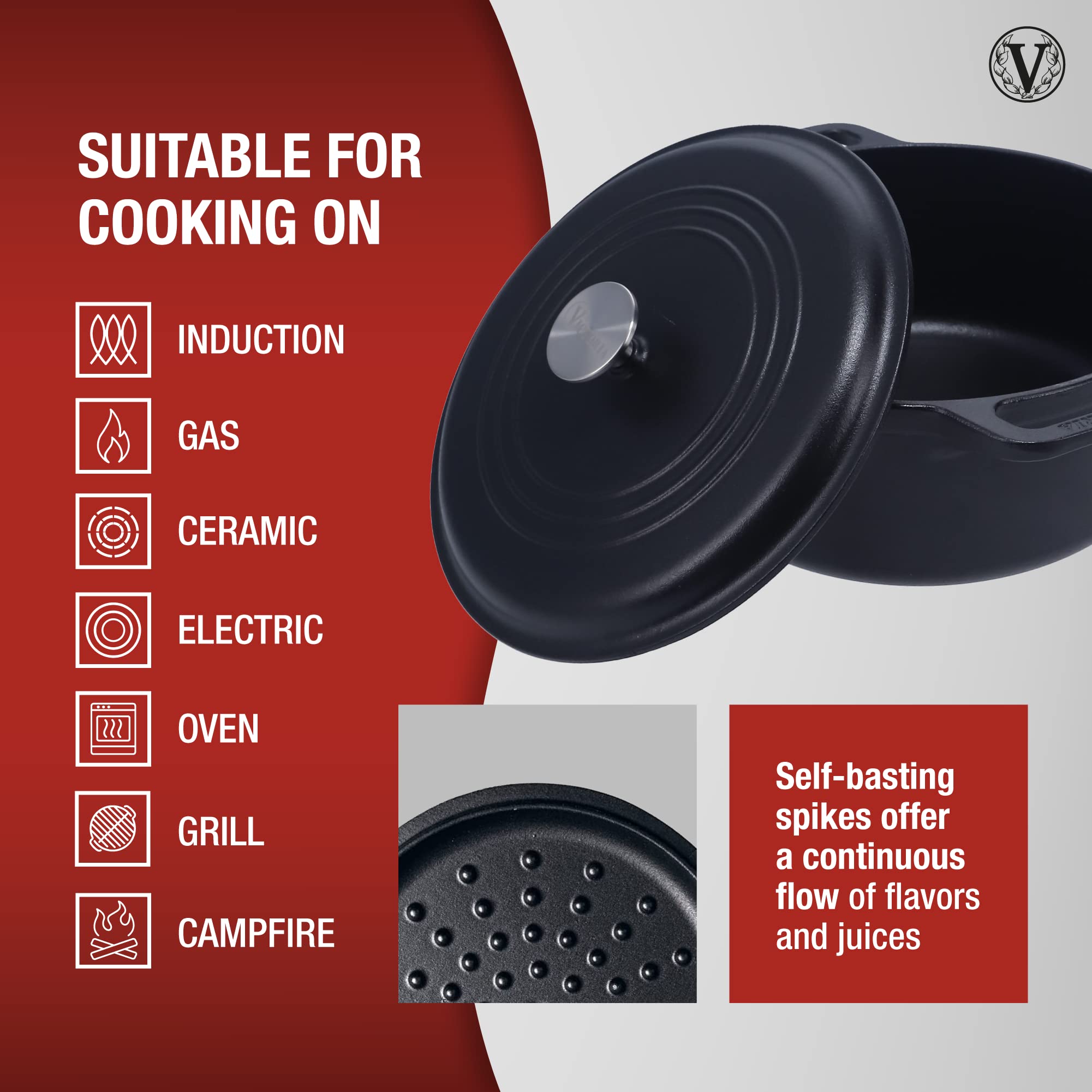 Victoria 7-Quart Cast Iron Dutch Oven with Lid and Dual Loop Handles, Seasoned with Flaxseed Oil, Made in Colombia, Black