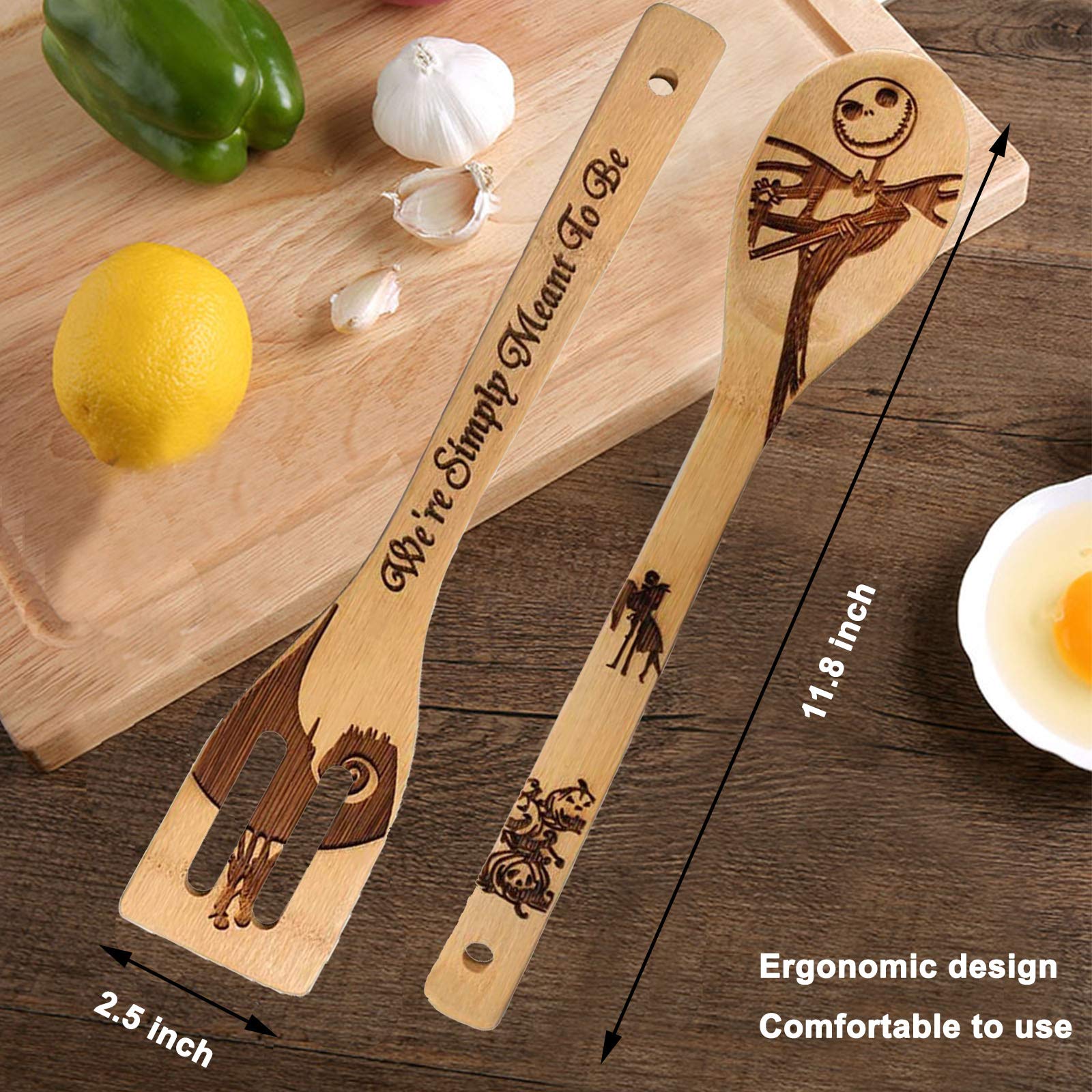 Jack Skellington Wooden Spoons for Cooking Utensils Set - Magic Pattern Burned Wooden Spatulas Kitchen Utensil Set for Kitchen Decor,Nightmare Before Christmas GiftS for Fans and Friends