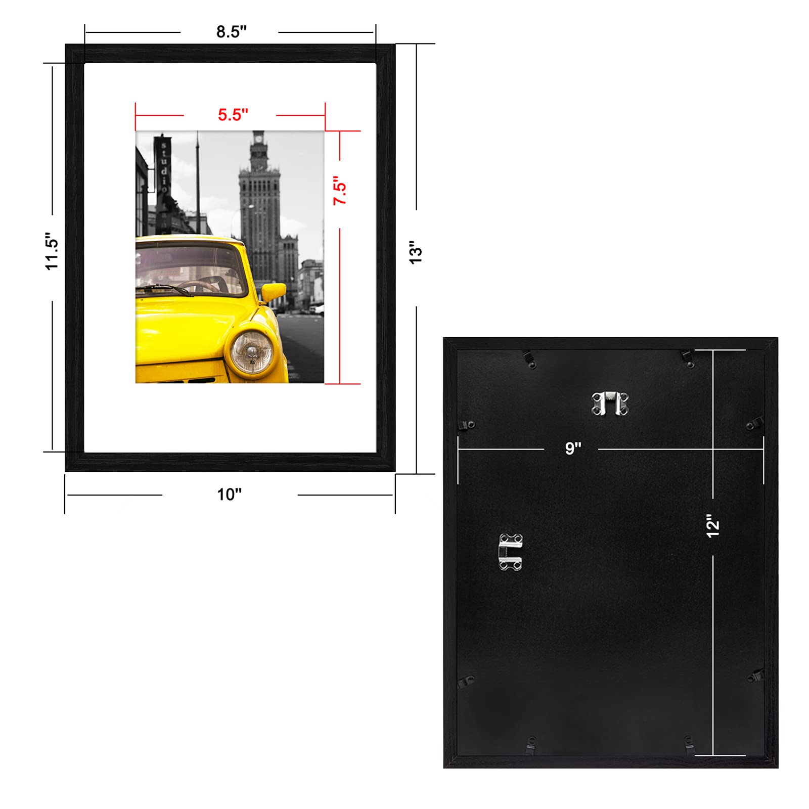 Emeyart 9x12 Picture Frame Pictures Display 6x8 with Mat or 9 x 12 Photos without Mat Black Wooden Photo Frames, Wall Mounting or Tabletop Display