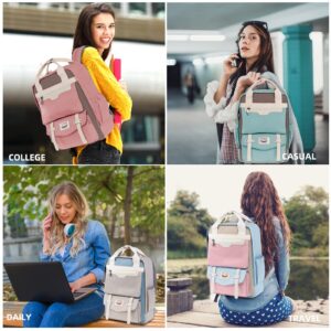 Lovvento College Backpack for Women Cute Vintage Travel Bag Aesthetic Laptop Backpack 15.6 Inch Waterproof Computer Work