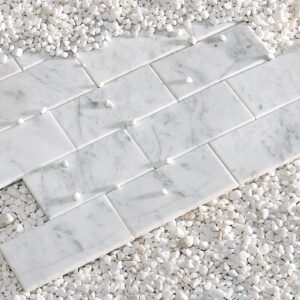 Simple Tile - DIY Peel and Stick Genuine Marble Mosaic Tile for Kitchen and Bathroom Backsplash, Carrara White 2"X4" Big Brick Deep Belveled, 12"X12"X1/4", Polished (Sample 12"X4")