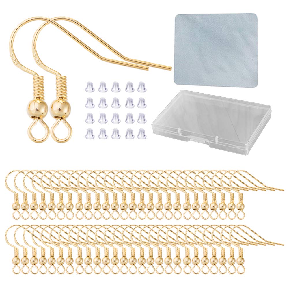 Earring Hooks for Jewelry Making - 120 PCS/60 Pairs Hypoallergenic 14K Gold Ear Wires Fish Hooks for Jewelry Making, Jewelry Findings Parts with 120 PCS Rubber Earring Backs Stopper for DIY Earrings