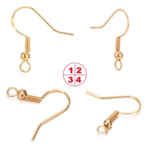 Earring Hooks for Jewelry Making - 120 PCS/60 Pairs Hypoallergenic 14K Gold Ear Wires Fish Hooks for Jewelry Making, Jewelry Findings Parts with 120 PCS Rubber Earring Backs Stopper for DIY Earrings