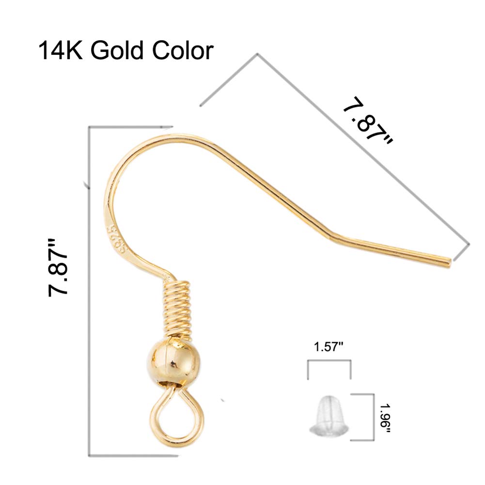 Earring Hooks for Jewelry Making - 120 PCS/60 Pairs Hypoallergenic 14K Gold Ear Wires Fish Hooks for Jewelry Making, Jewelry Findings Parts with 120 PCS Rubber Earring Backs Stopper for DIY Earrings