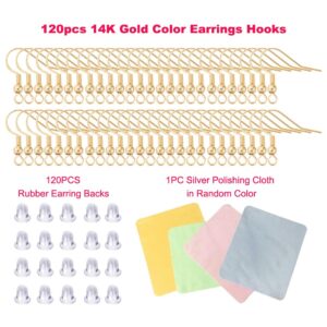 Earring Hooks for Jewelry Making - 120 PCS/60 Pairs Hypoallergenic 14K Gold Ear Wires Fish Hooks for Jewelry Making, Jewelry Findings Parts with 120 PCS Rubber Earring Backs Stopper for DIY Earrings