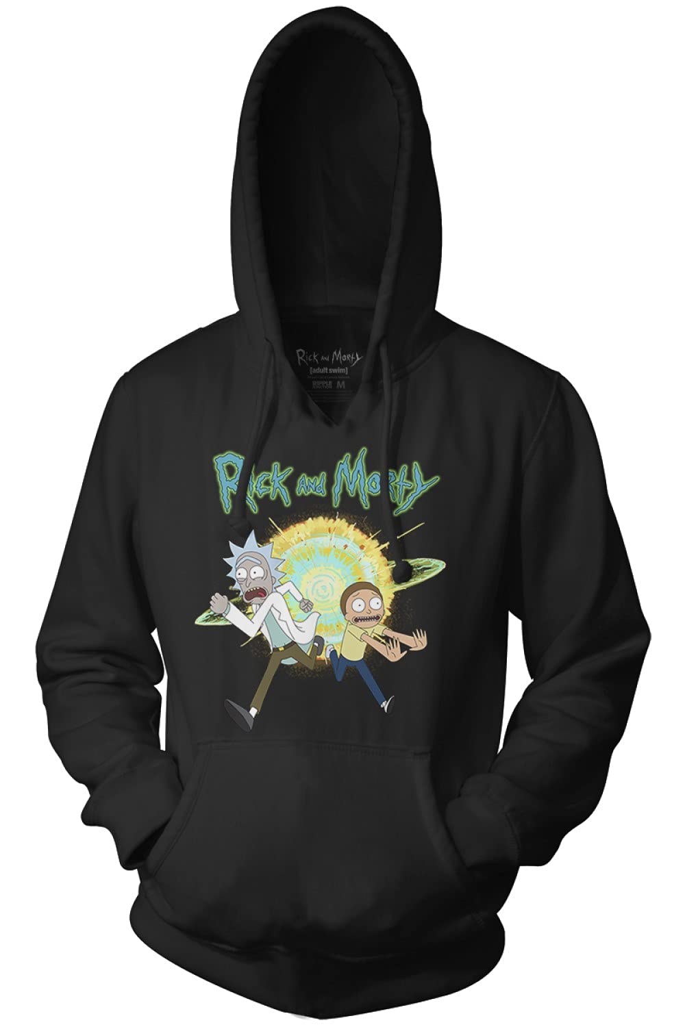 Ripple Junction Rick and Morty Adult Unisex Explosion with Logo Pull Over Fleece Hoodie Black 4XL