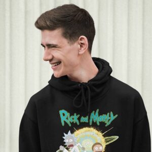 Ripple Junction Rick and Morty Adult Unisex Explosion with Logo Pull Over Fleece Hoodie Black 4XL