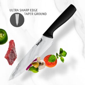 hecef Kitchen Knife Set with Marble Pattern, Non-stick Ceramic Coated Stainless Steel Blades with Protective Sheaths, Professional Chef Knife Set for Kitchen, Restaurant, Camping and Home