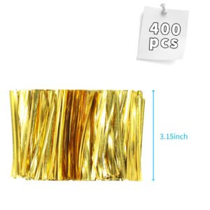 400PCS Clear Cellophane Treat Bags Gift Bags Cello Treat Bgas 2 Sizes 4×6,5×7 Inches with 400 Twist Ties for Gift Wrapping Chocolate Cookie Dessert Candy Chocolate Dessert Packaging