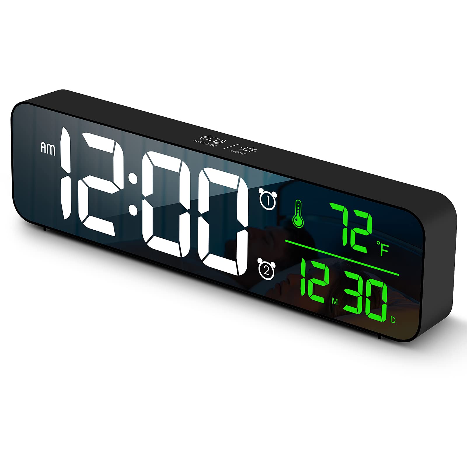 Digital Large Display Alarm Clock for Living Room Office Bedroom Decor LED Electronic Date Temp Display Wall Electric Clocks Automatic Brightness Dimmer Smart Cool Modern Desk Accessories Black