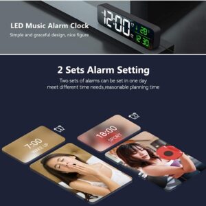 Digital Large Display Alarm Clock for Living Room Office Bedroom Decor LED Electronic Date Temp Display Wall Electric Clocks Automatic Brightness Dimmer Smart Cool Modern Desk Accessories Black