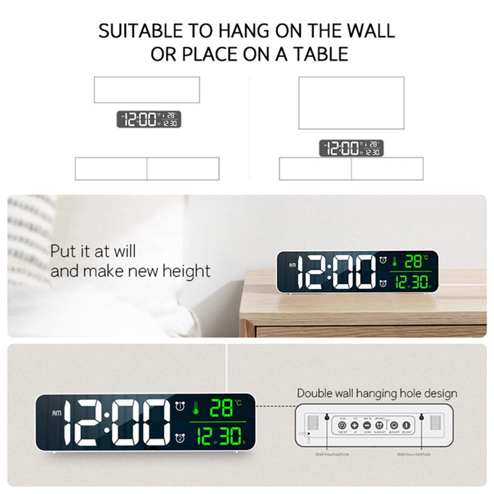 Digital Large Display Alarm Clock for Living Room Office Bedroom Decor LED Electronic Date Temp Display Wall Electric Clocks Automatic Brightness Dimmer Smart Cool Modern Desk Accessories Black