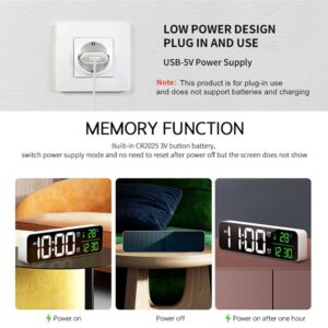 Digital Large Display Alarm Clock for Living Room Office Bedroom Decor LED Electronic Date Temp Display Wall Electric Clocks Automatic Brightness Dimmer Smart Cool Modern Desk Accessories Black