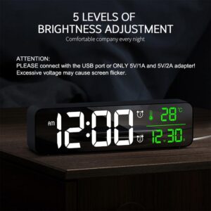 Digital Large Display Alarm Clock for Living Room Office Bedroom Decor LED Electronic Date Temp Display Wall Electric Clocks Automatic Brightness Dimmer Smart Cool Modern Desk Accessories Black