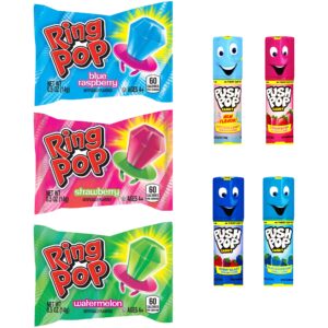 Ring Pop Push Pop 30 Count Summer Candy Box - Assorted Fruity Lollipop Candy Gift Box - Fun Candy For Birthdays, Party Favors, Pool Parties, 4th of July & Summer Fun - Summer Treats Loved by Kids