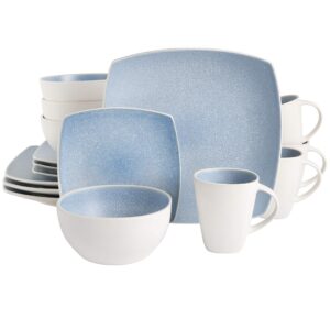 gibson soho lounge square reactive glaze stoneware dinnerware set, service for 4 (16pc), aqua blue